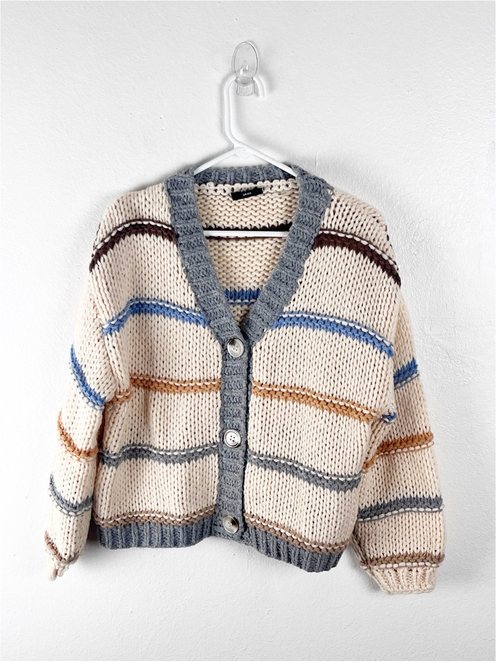 VICI Multicolored Striped Puff Sleeves Button Cardigan Size Small Boho Preppy